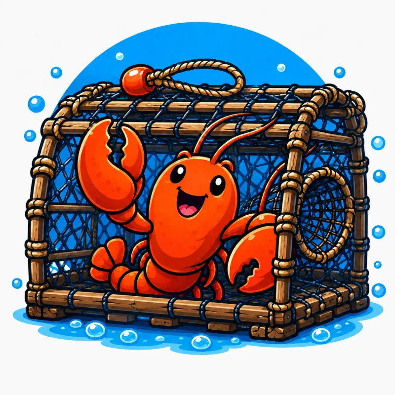 A lobster throwing a party inside a lobster trap